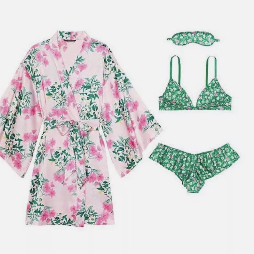 Victoria's Secret Green and Pink Floral Robe Set